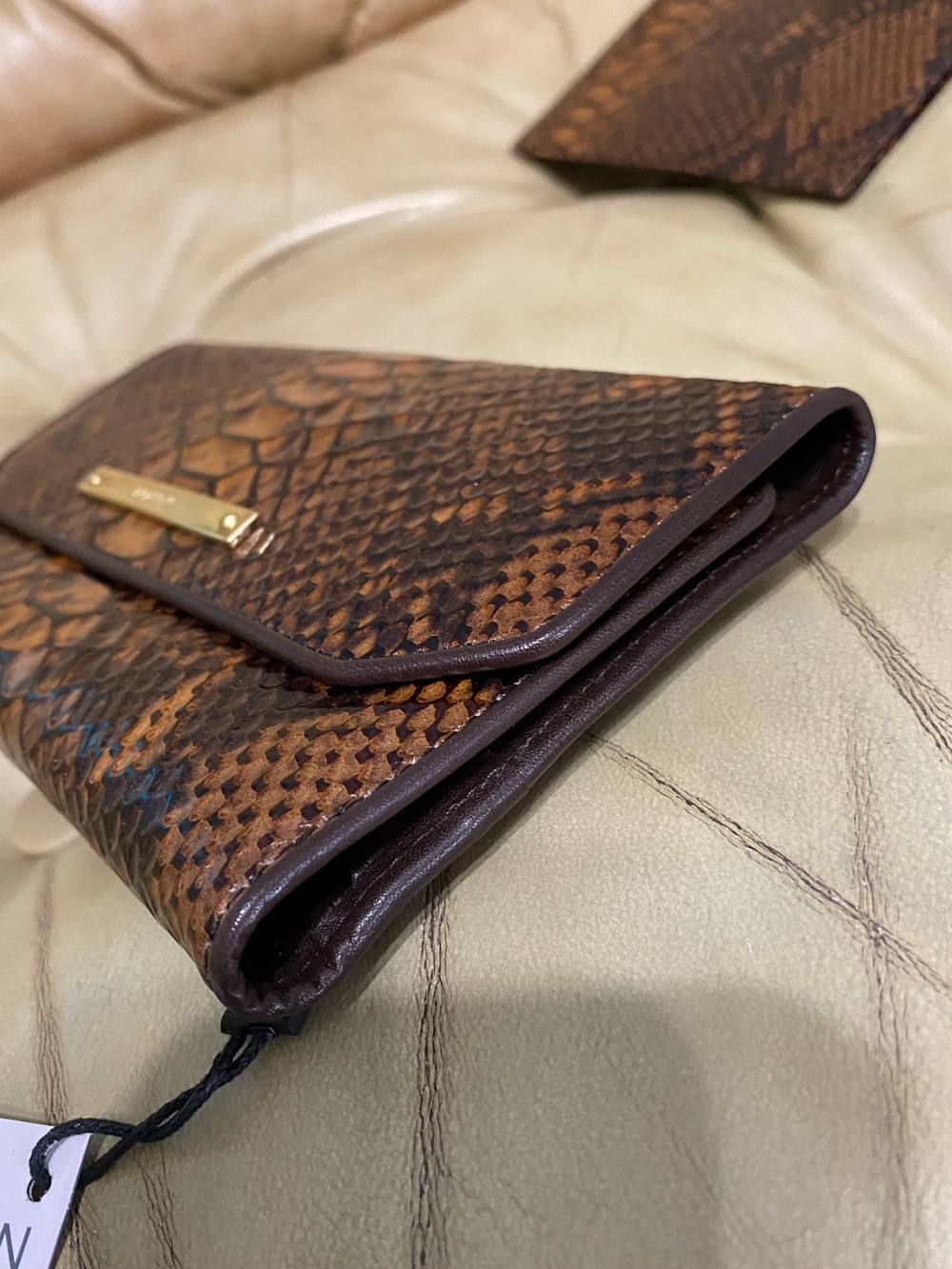 NWT Brahmin Checkbook Wallet Tortoise Seville Retired Snake Print Leather - Picture 10 of 12